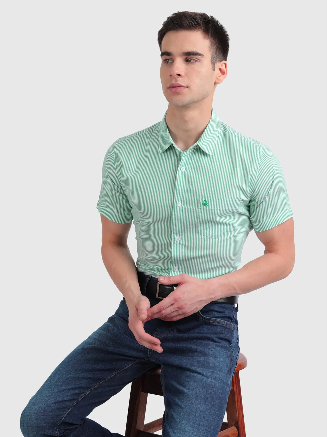 Pure Cotton Oxford Shirt with Stripes