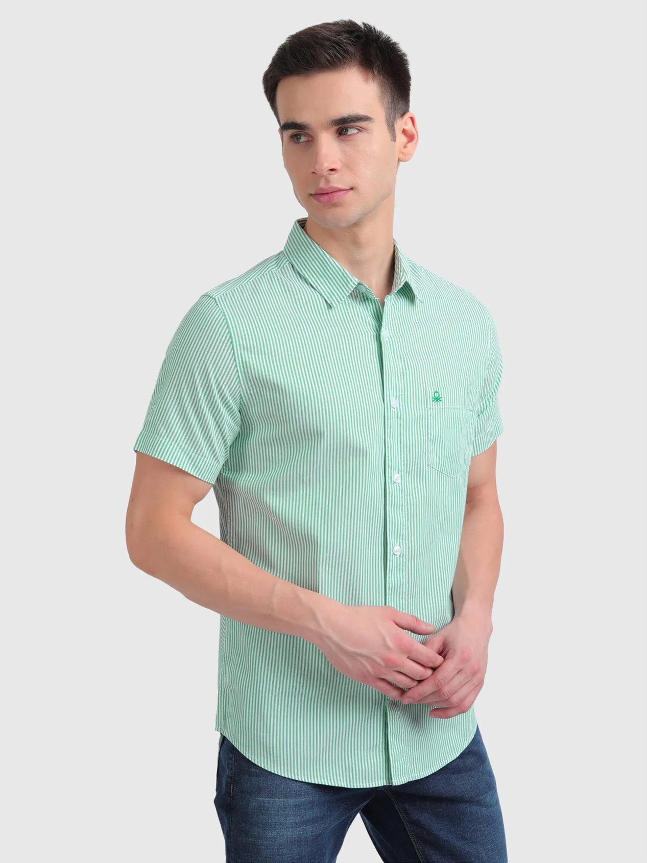 Pure Cotton Oxford Shirt with Stripes