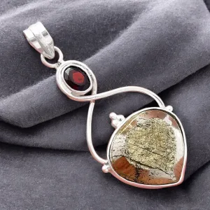 Pyrite Druzy & Garnet Solid 925 Sterling Silver Pendant
