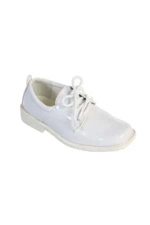 "Lincoln" Kids White Square Toe Lace Up Tuxedo Shoes