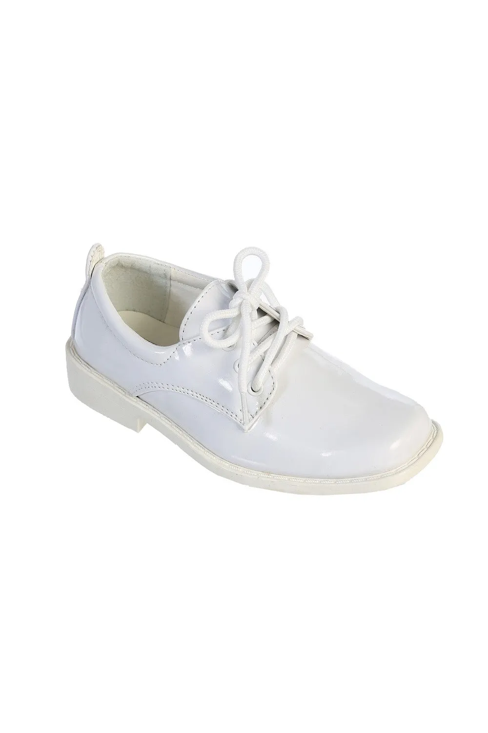"Lincoln" Kids White Square Toe Lace Up Tuxedo Shoes