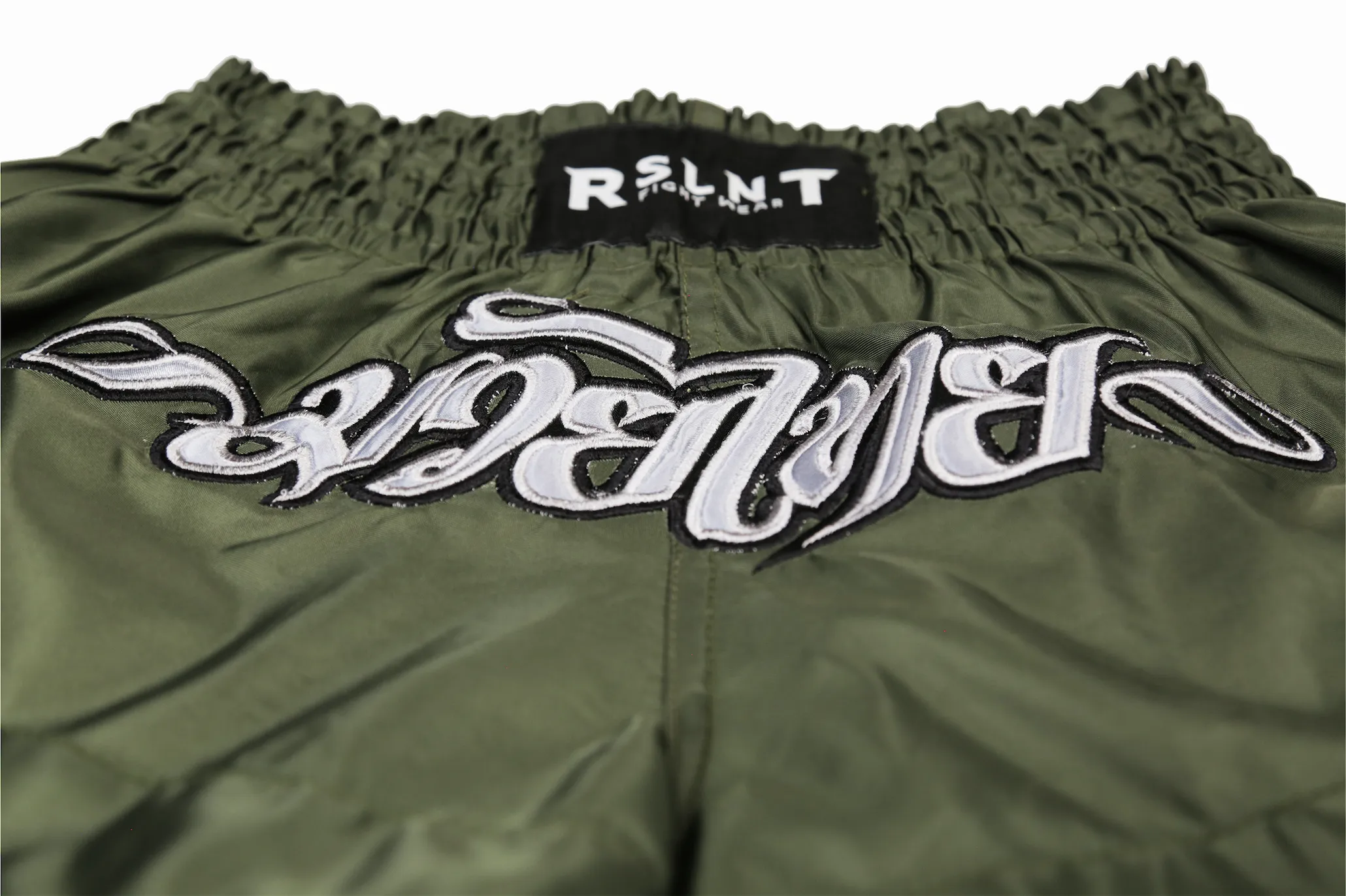 "Omega 2.0" Nylon Muay Thai Shorts (Olive / Silver)
