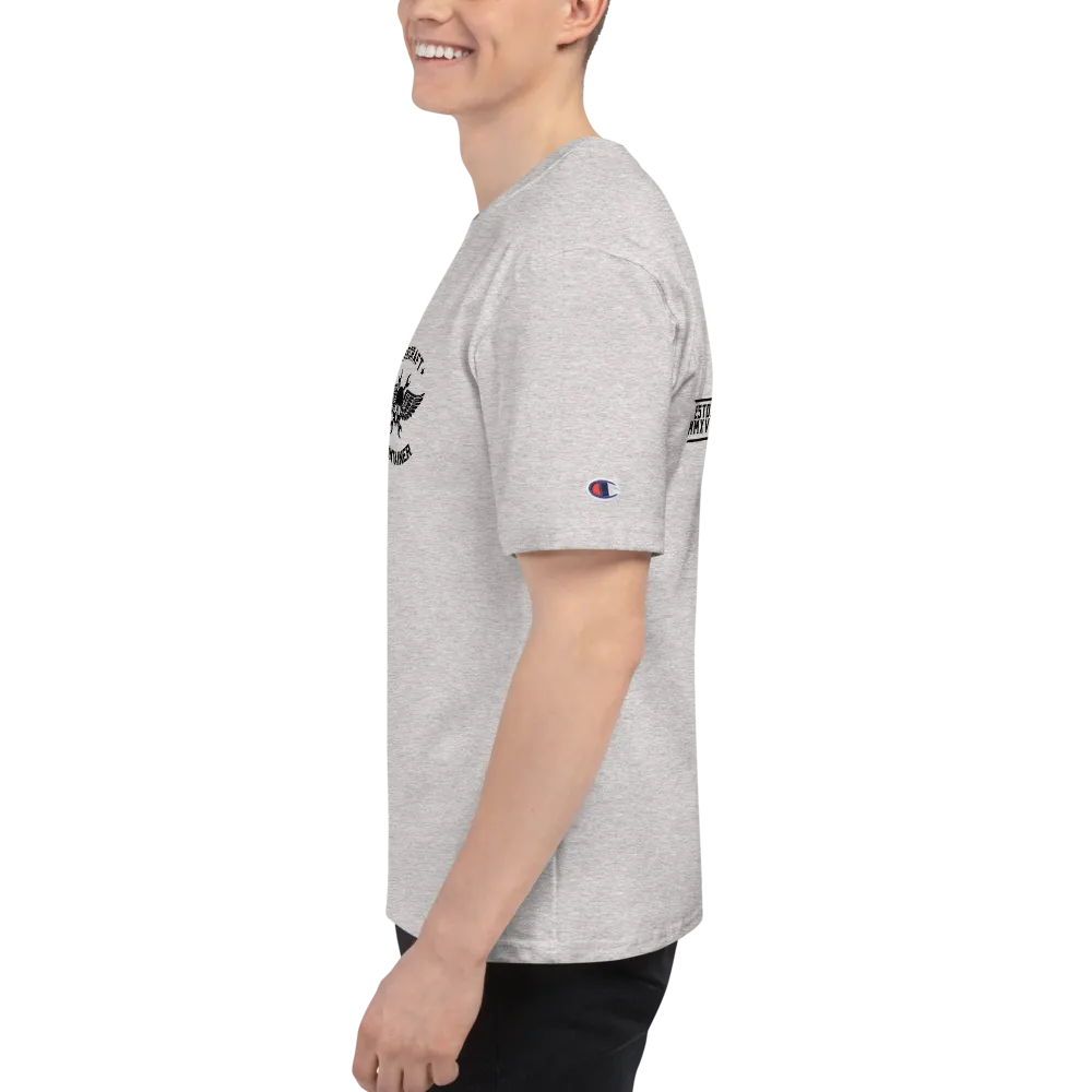 "Wash in Oil Rinse in Jet Fuel" Champion Tee