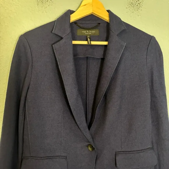 Rag &amp; Bone Womens Navy Blue 100% Wool Knit Blazer