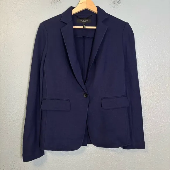 Rag &amp; Bone Womens Navy Blue 100% Wool Knit Blazer