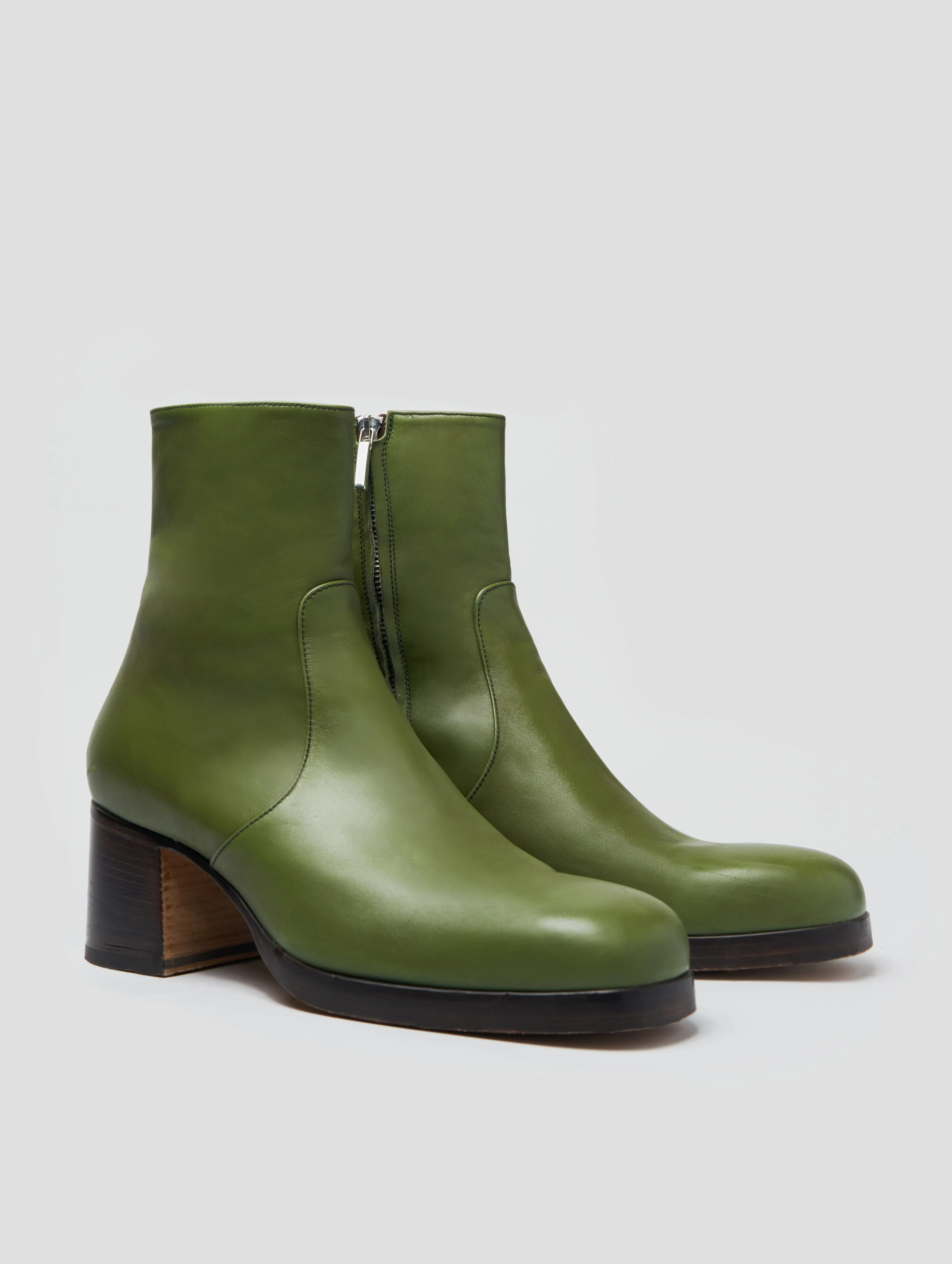 RAOUL 70MM PLATFORM BOOT IN VINTAGE GREEN CALFSKIN