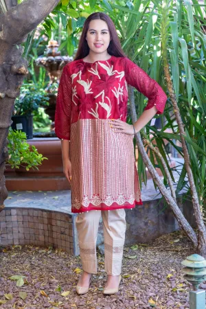Red Agha Noor Organza Shirt