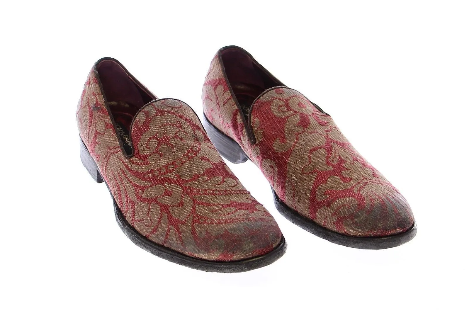 Red Gold Fabric Baroque Loafers Shoes