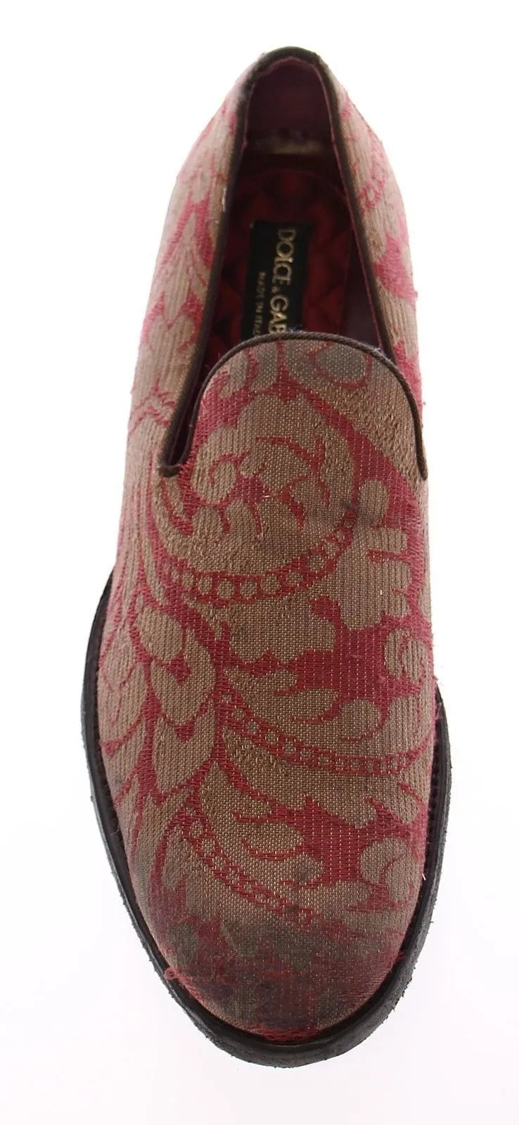 Red Gold Fabric Baroque Loafers Shoes