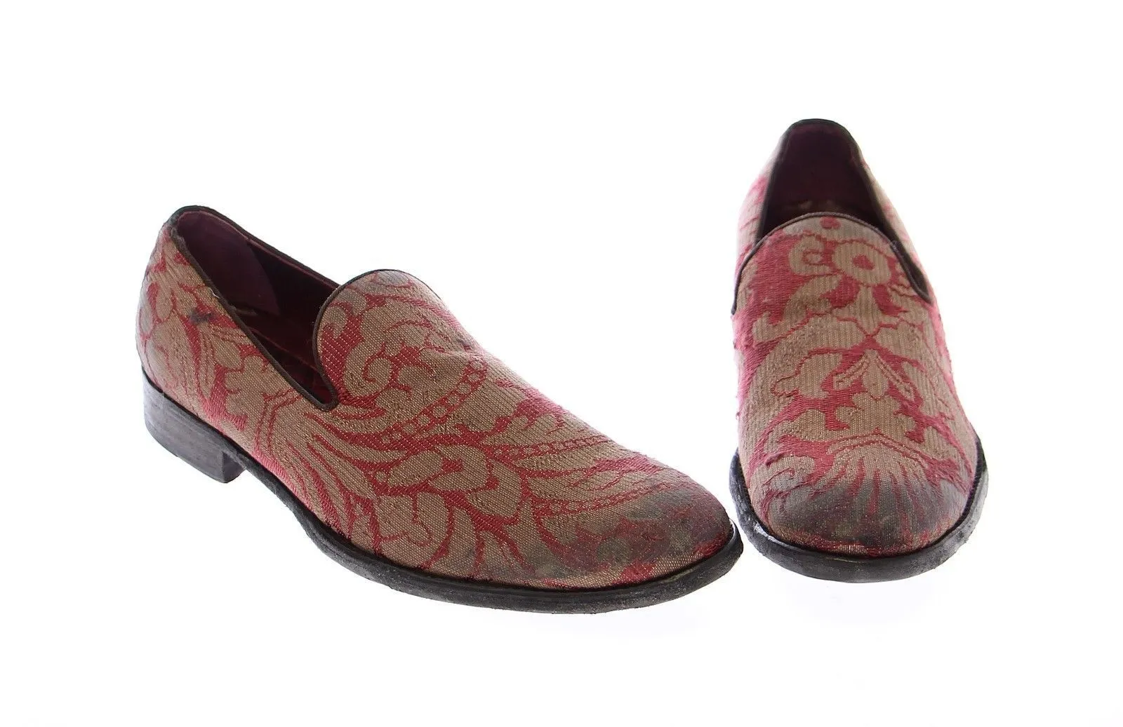 Red Gold Fabric Baroque Loafers Shoes