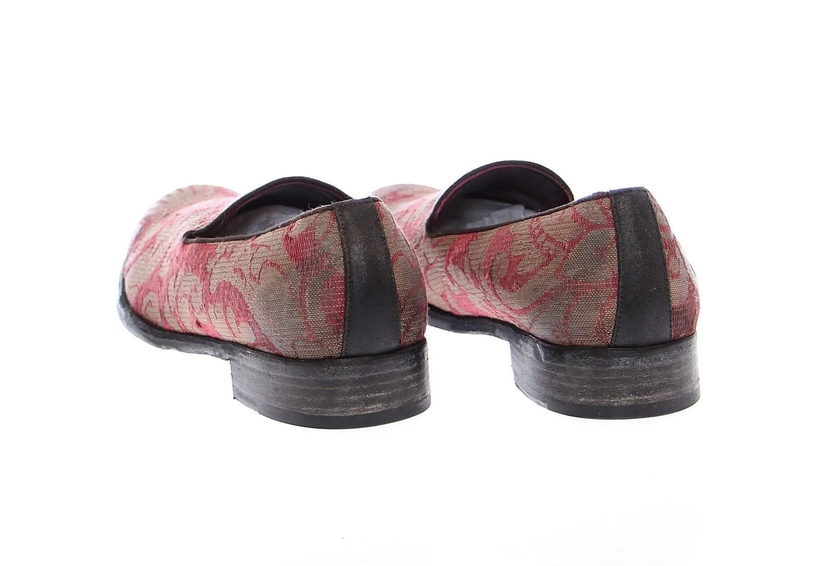 Red Gold Fabric Baroque Loafers Shoes
