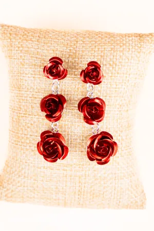 Red Kentucky Derby Roses Drop Earrings