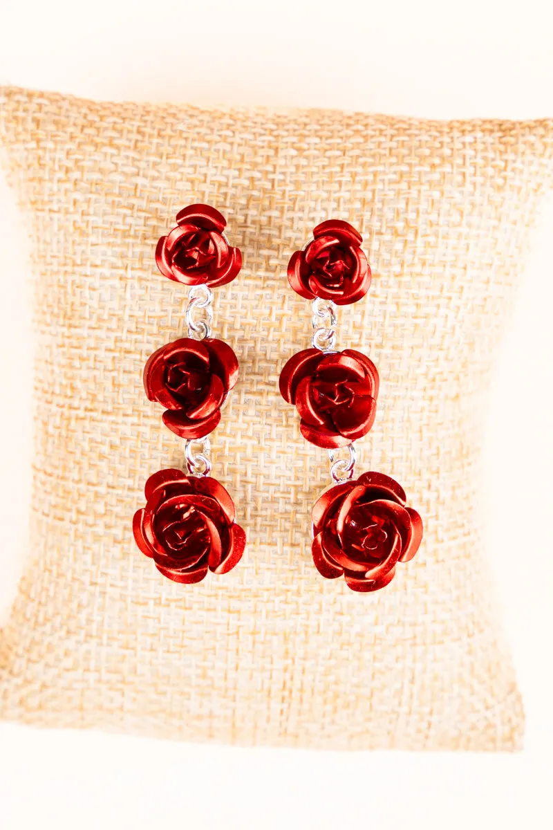 Red Kentucky Derby Roses Drop Earrings