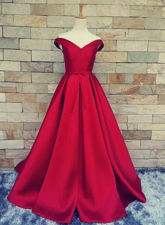 Red Long Party Dress, Elegant Junior Prom Dress, Party Dresses Off Shoulder Style