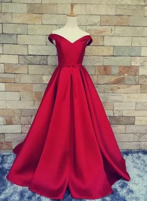 Red Long Party Dress, Elegant Junior Prom Dress, Party Dresses Off Shoulder Style