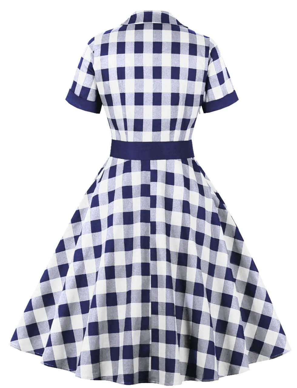 Red Plaid Turn Collar Cotton Vintage 1950S Dress With Belt