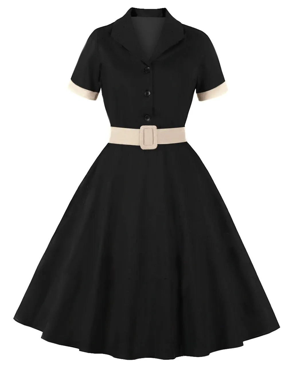Red Plaid Turn Collar Cotton Vintage 1950S Dress With Belt