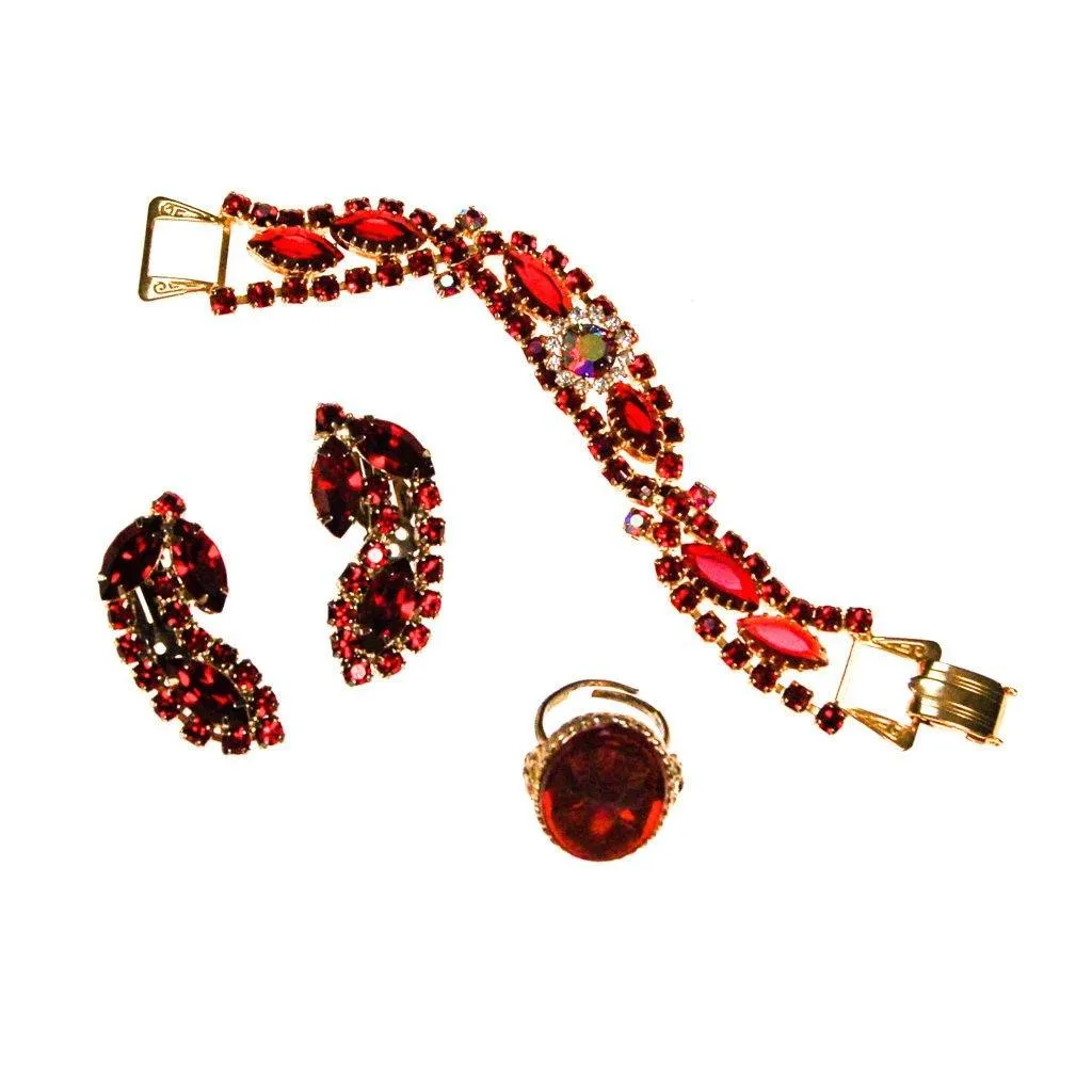 Red Rhinestone Ear Crawler, Statement Earrings