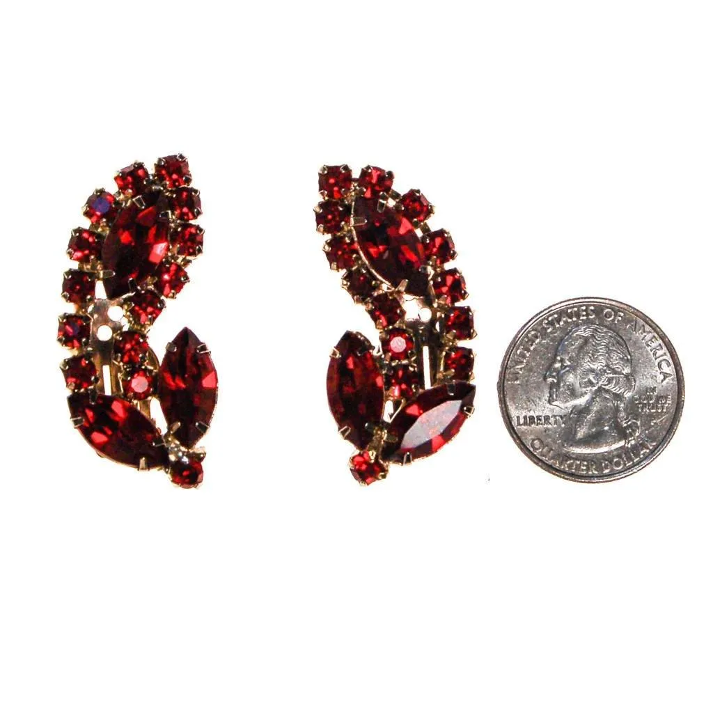 Red Rhinestone Ear Crawler, Statement Earrings