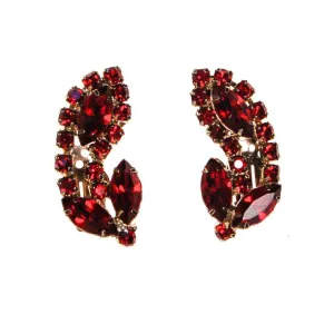 Red Rhinestone Ear Crawler, Statement Earrings