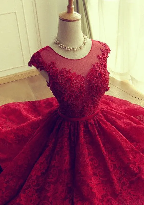 Red Short Lace Homecoming Dresses, Knee-length Prom Dresses, SH78
