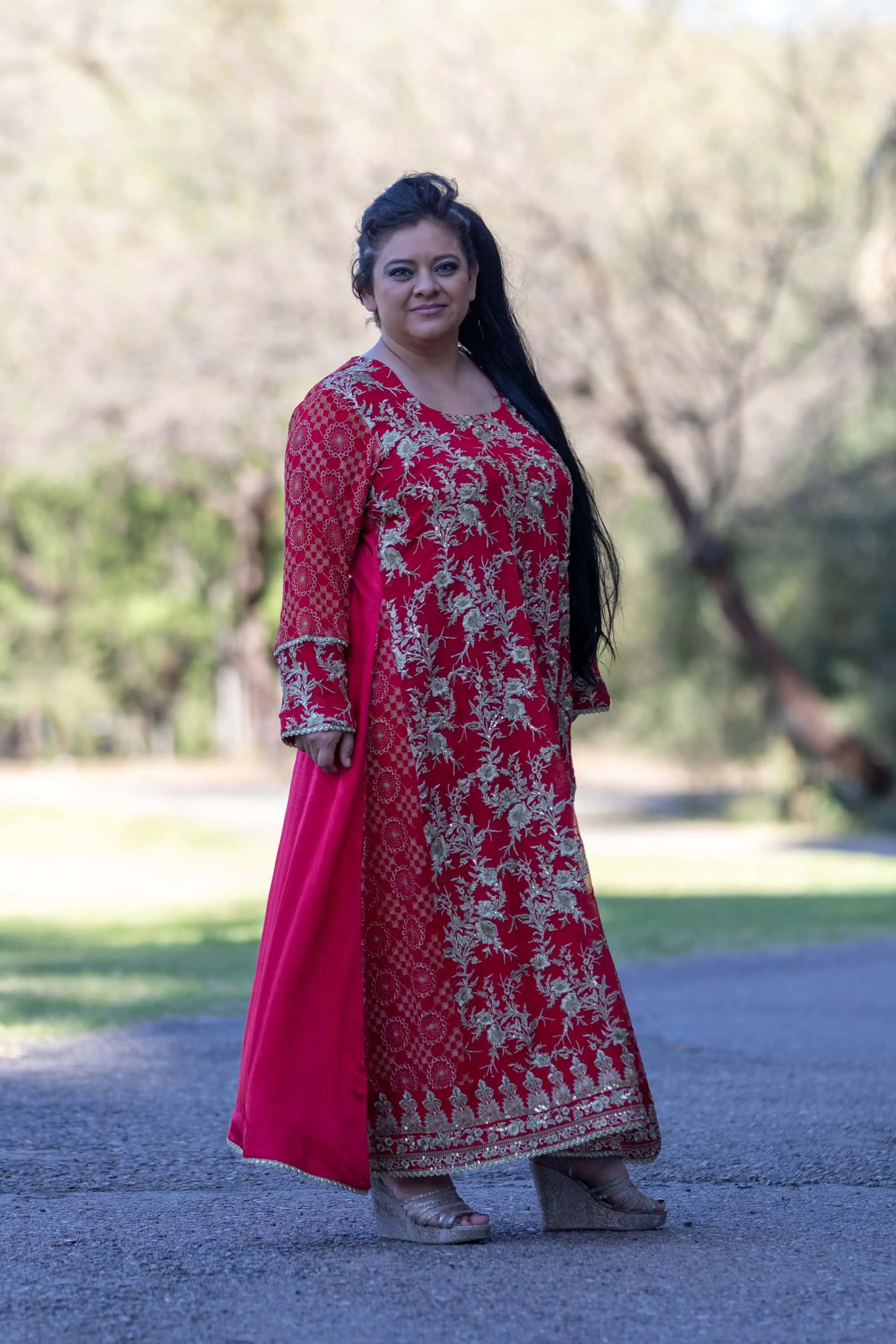 Red Silk Chiffon Dress - Tread & Motifis