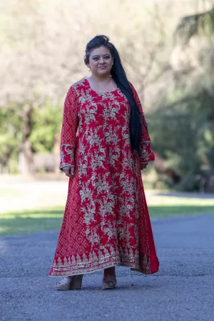 Red Silk Chiffon Dress - Tread & Motifis