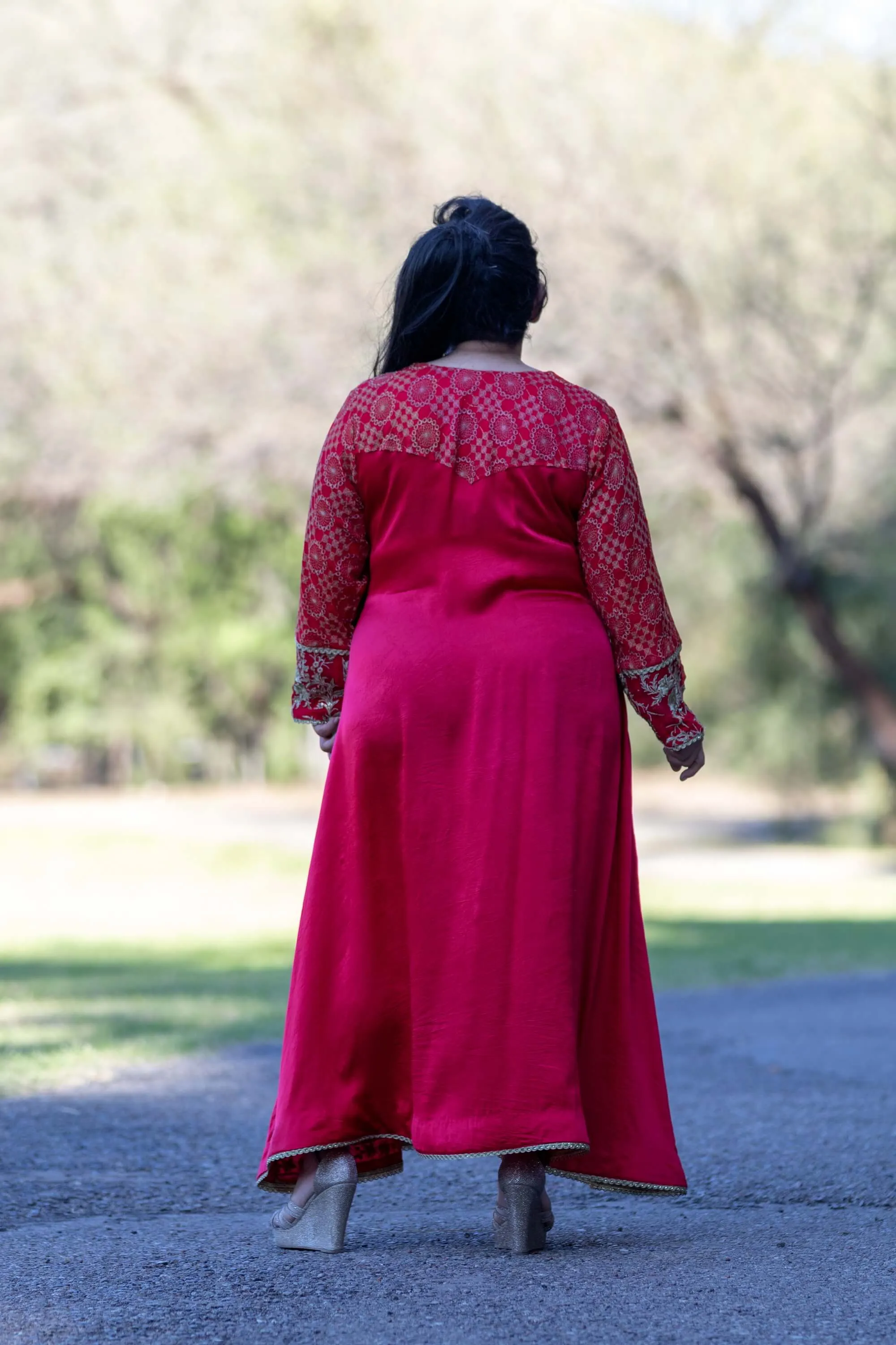 Red Silk Chiffon Dress - Tread & Motifis
