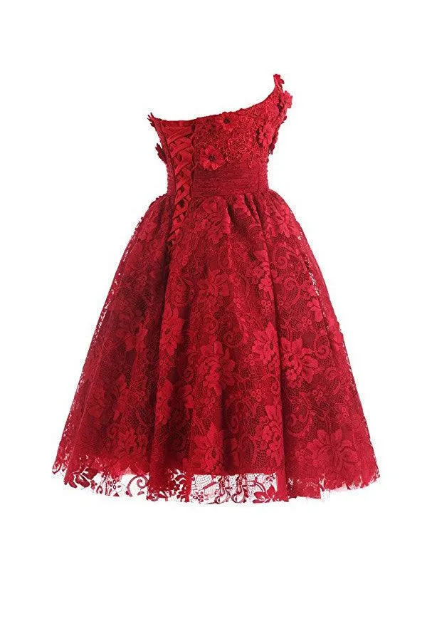 Red Sweetheart Knee Length Homecoming Dress Lace Cocktail Dress TR0016