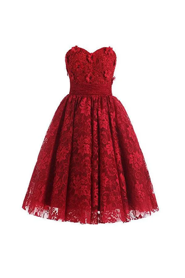 Red Sweetheart Knee Length Homecoming Dress Lace Cocktail Dress TR0016