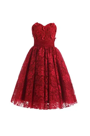 Red Sweetheart Knee Length Homecoming Dress Lace Cocktail Dress TR0016