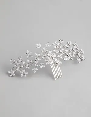 Rhodium Cubic Zirconia Flower Garden Comb