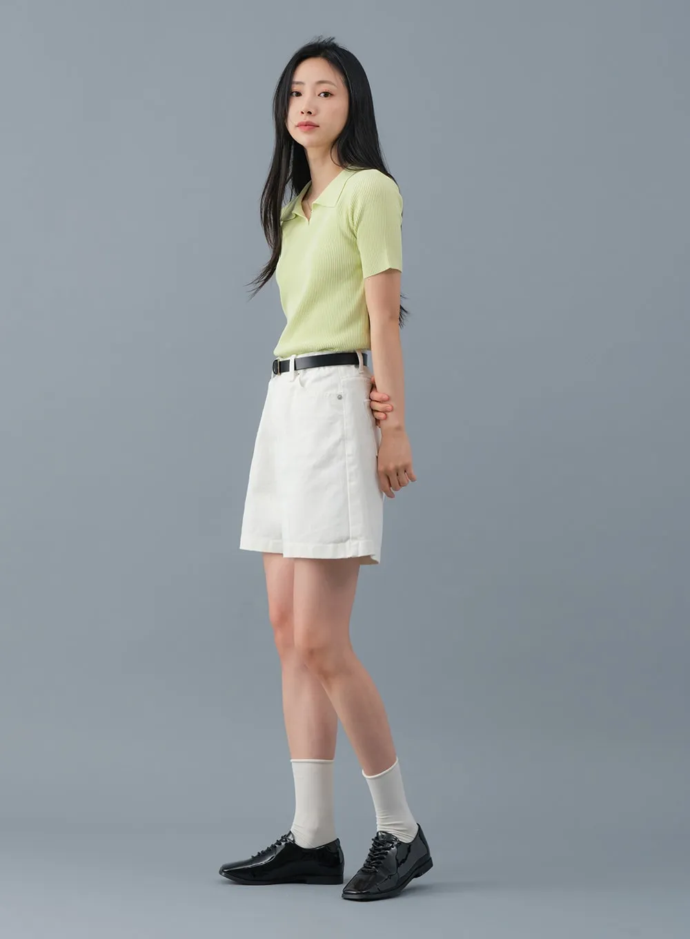 Ribbed Collar Knit Top OM2