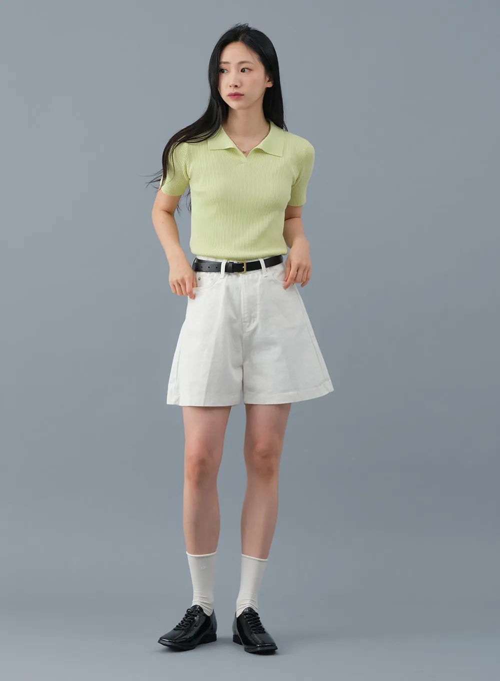 Ribbed Collar Knit Top OM2