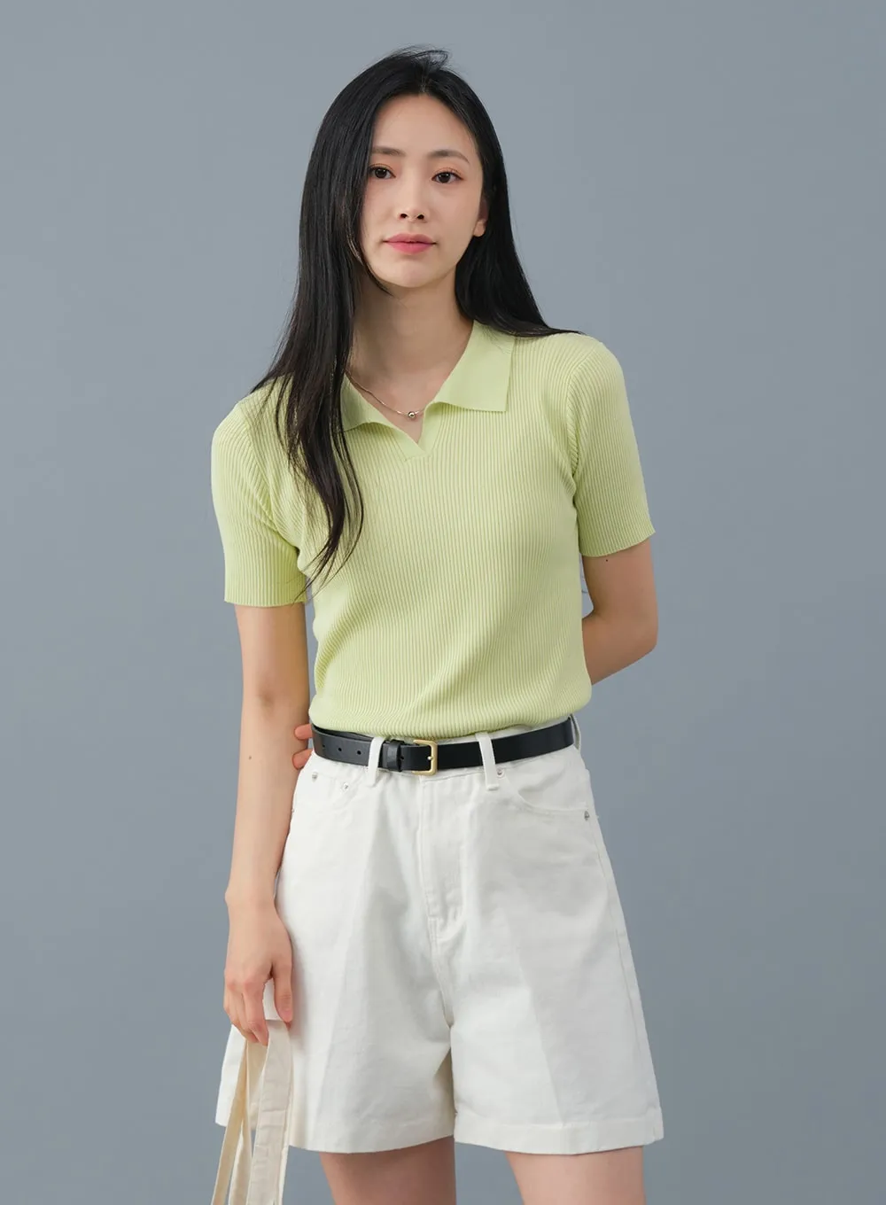 Ribbed Collar Knit Top OM2