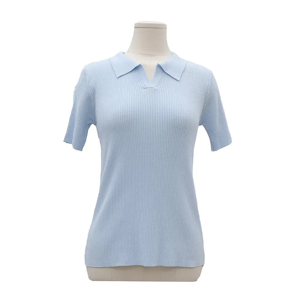 Ribbed Collar Knit Top OM2