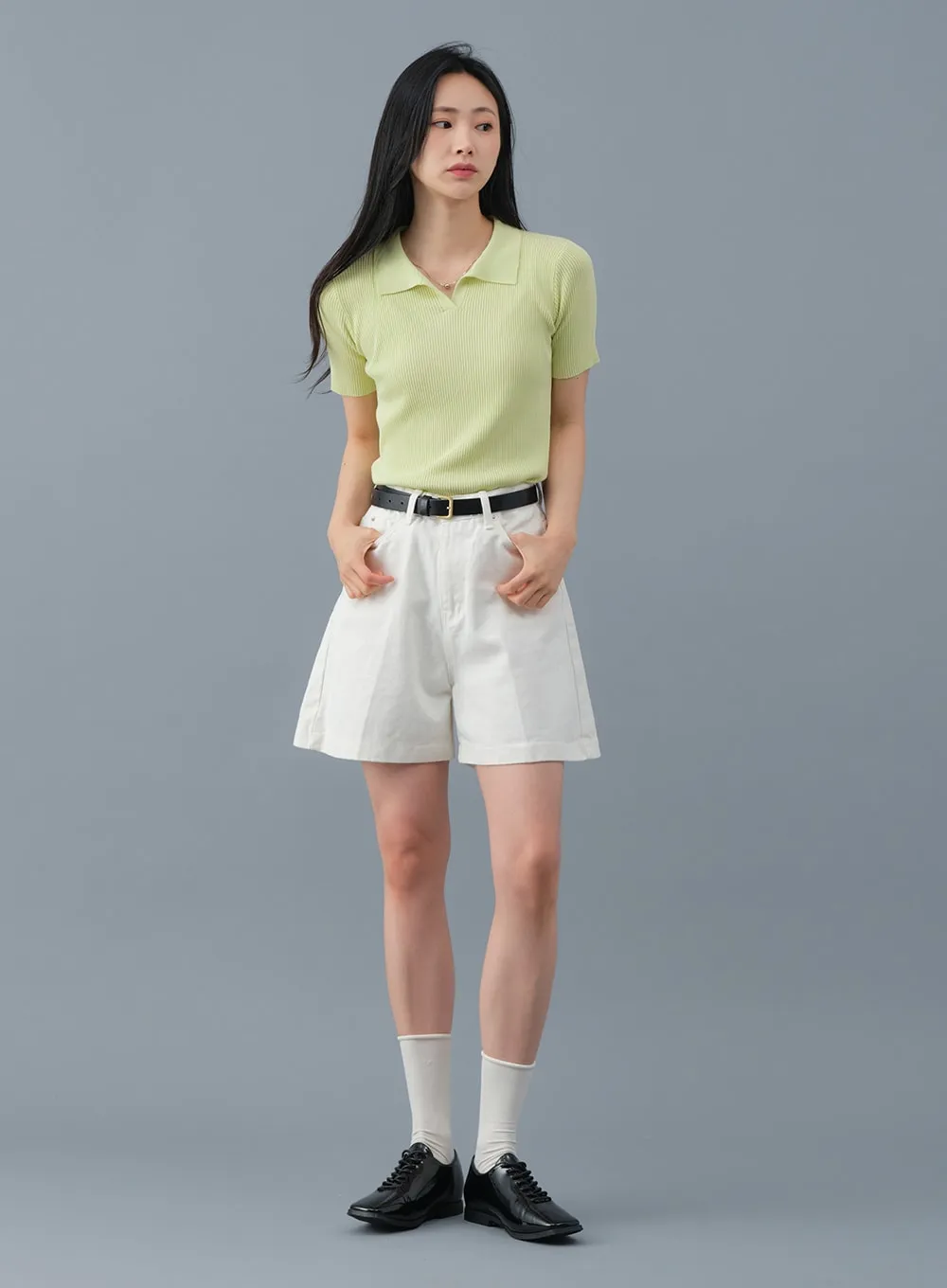 Ribbed Collar Knit Top OM2
