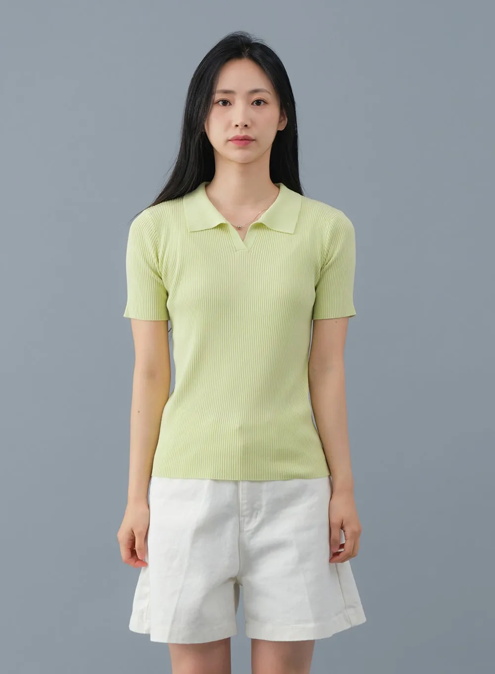 Ribbed Collar Knit Top OM2