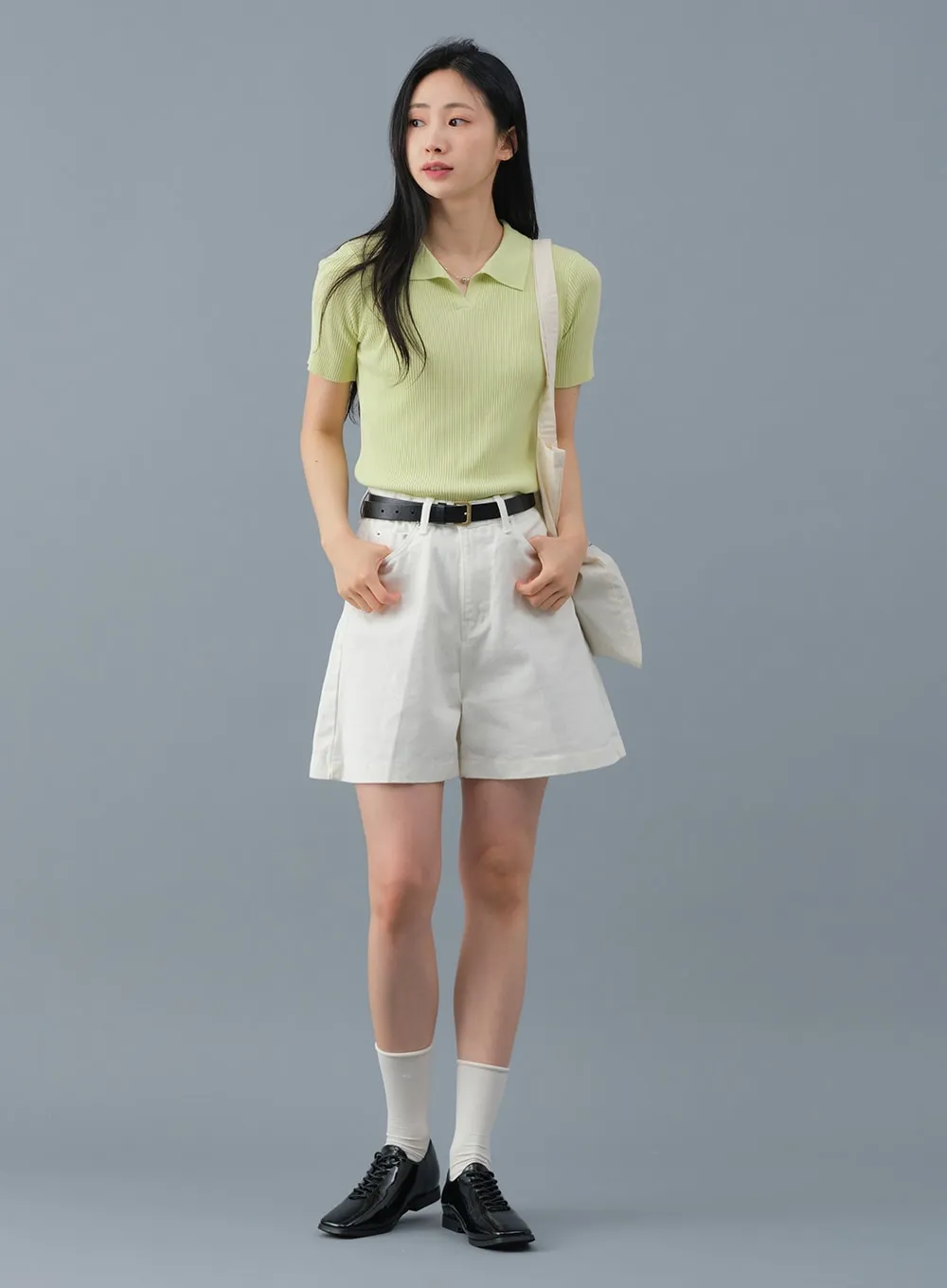 Ribbed Collar Knit Top OM2