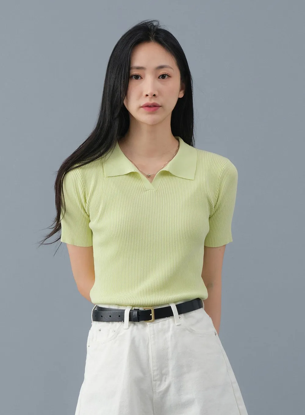 Ribbed Collar Knit Top OM2