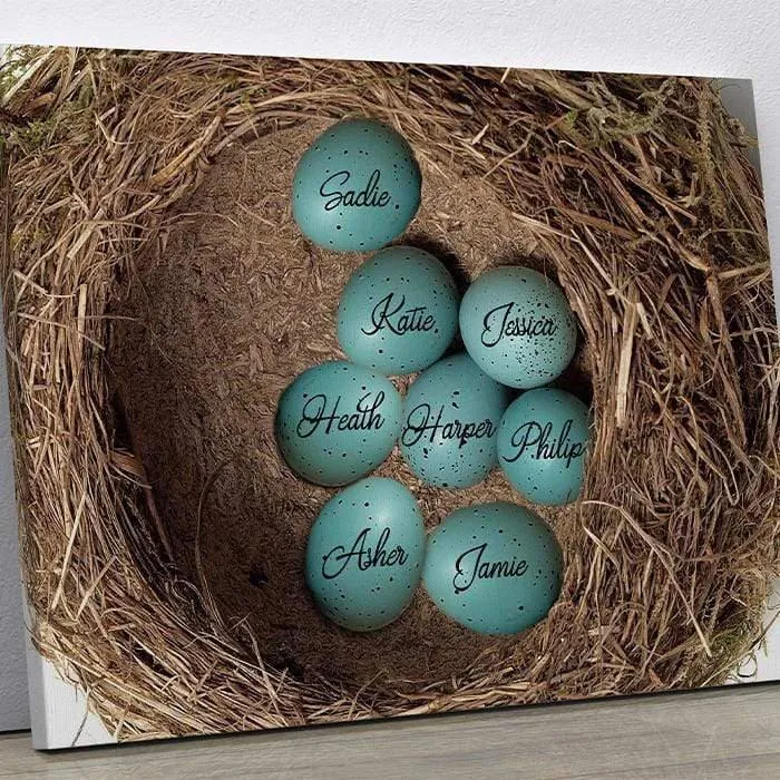 Robin Eggs in Nest Personalized Canvas Wall Art