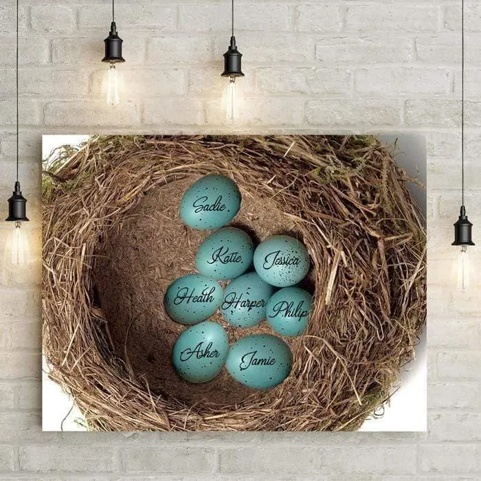 Robin Eggs in Nest Personalized Canvas Wall Art