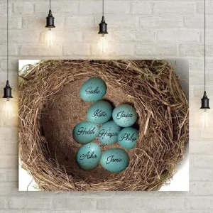 Robin Eggs in Nest Personalized Canvas Wall Art