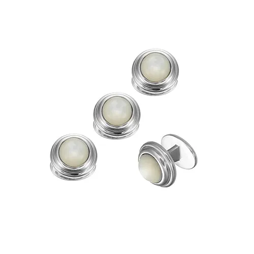 Round Gemstone Cabochon with Thick Border Sterling Silver Tuxedo Studs