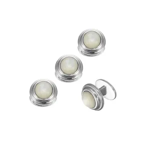 Round Gemstone Cabochon with Thick Border Sterling Silver Tuxedo Studs