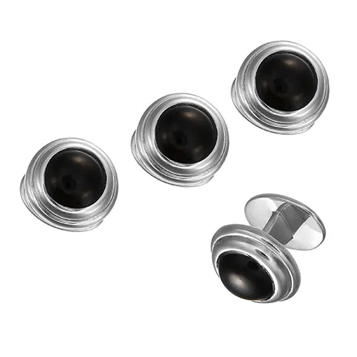 Round Gemstone Cabochon with Thick Border Sterling Silver Tuxedo Studs