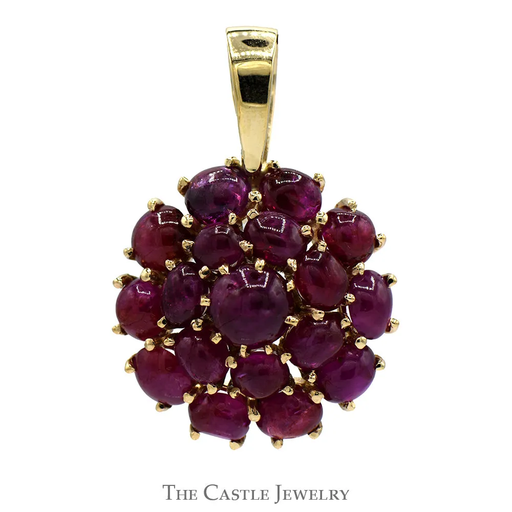Round Shaped Cabochon Ruby Cluster Pendant in 14k Yellow Gold
