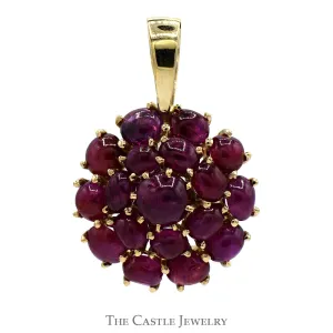 Round Shaped Cabochon Ruby Cluster Pendant in 14k Yellow Gold