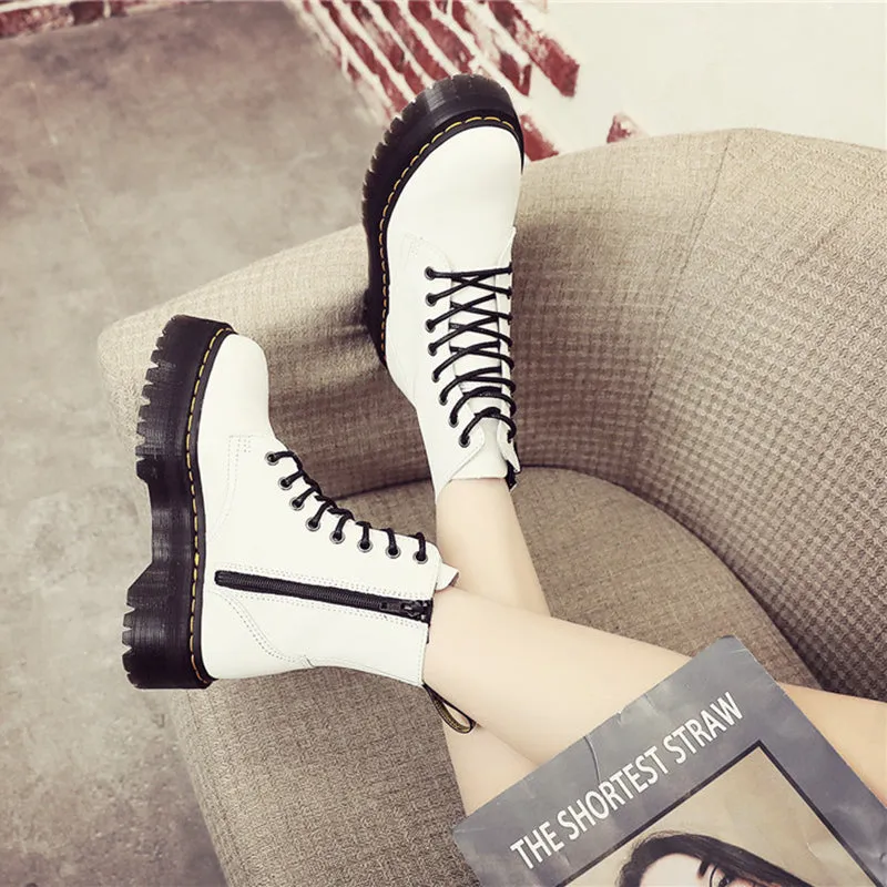 Round Toe Chunky Heel Ankle Boots Women