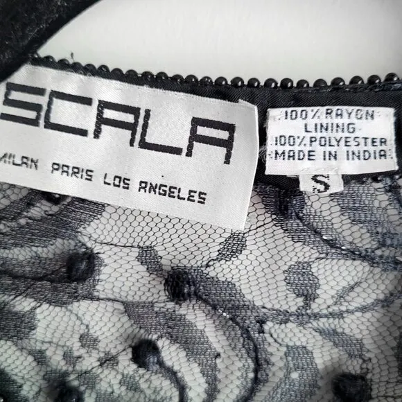 Scala Milan Paris Los Angeles Gold Beaded Sheer Vintage 80s Open Front Jacket